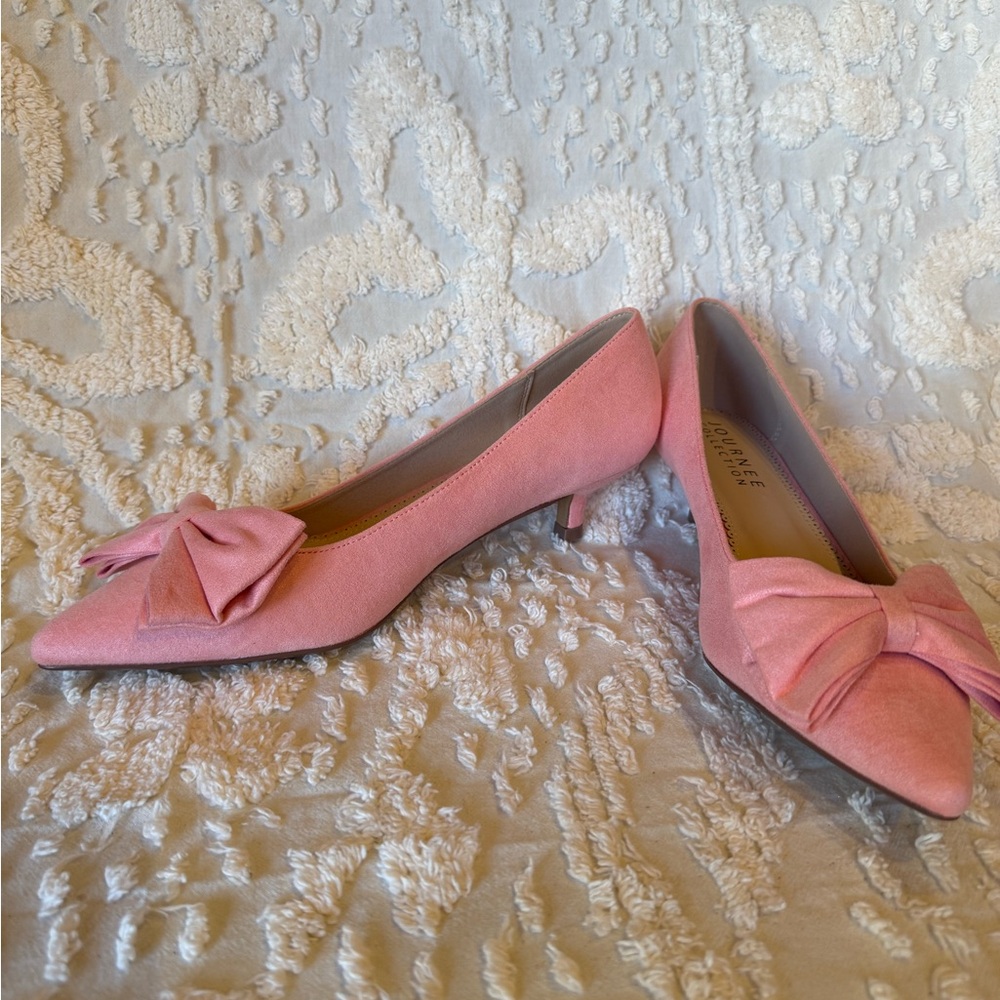 Journee Collection Coral Pink Bow Pointed-Toe Flats #536 - Picture 2 of 4